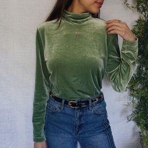 light green velvet turtleneck sweater | S